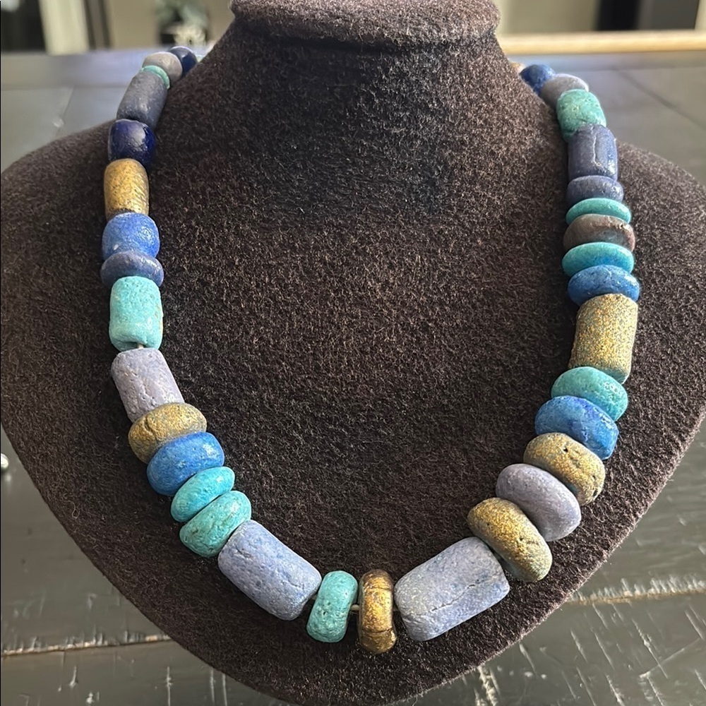 Vintage Ceramic Geometric Multicolor Beaded Necklace​